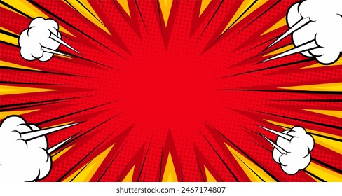 Comic red retro background with halftone corners. Summer background. Vector illustration in retro pop art style for comic book
