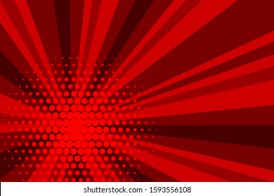 Comic red sunbeam background. Retro pop art style cartoon background. Vintage halftone vector illustration. Layout retro cartoon template. Comic book red superhero burst effect