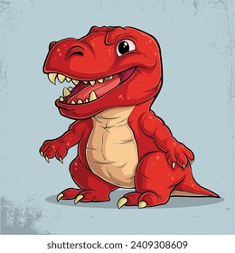 Comic Red T-Rex Hand-Drawn Illustration on a Grunge Blue Background
