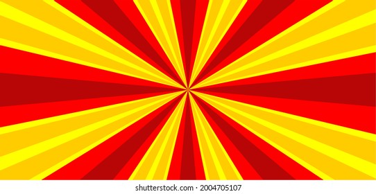 Comic rojo y amarillo fondo de la viga solar. Fondo de caricatura de estilo retro pop. Ilustración vectorial de semitono vintage. Plantilla de dibujos animados retro de diseño. Efecto de explosión de libro de historietas