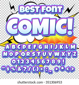 Comic retro alphabet set. Letters, numbers and figures for kids' illustrations, websites, comics, banners.