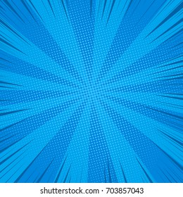 Comic retro background  gradient halftone pop art style. Vector illustration on blue background.