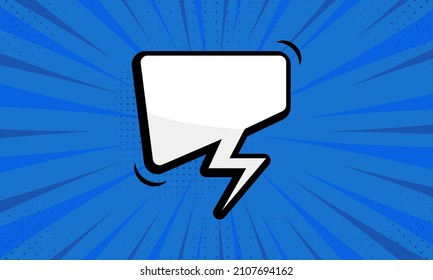 Comic Retro Balloon for Dialog. Speech Bubble Pictogram on Blue Pop Art Background with Halftone. Cartoon Blank White Speech Bubble for Text Message. Isolated Vector Illustration.