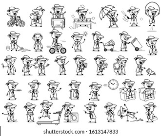 Comic Retro Detective Agent Concepts - Collection of Vector illustrations