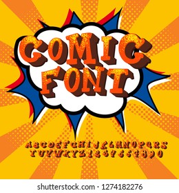Comic retro font set. Alphabet letters & number in style of comics, pop art for title, headline, poster, comics, or banner design.