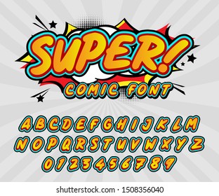 Comic Retro Font Set. Alphabet Letters & Number In Style Of Comics, Pop Art For Title, Headline, Poster, Comics, Or Banner Design. Cartoon Typography Collection.