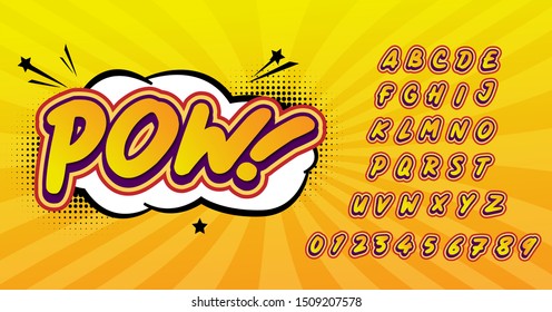 Comic retro font set. Alphabet letters & number in style of comics, pop art for title, headline, poster, comics, or banner design. Cartoon typography collection.