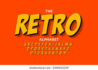 Comic retro font set. Alphabet letters  number in style of comics, pop art for title, headline, poster, comics, or banner design. Cartoon typography collection.