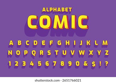 Comic retro font set. Alphabet letters and number in style of comics, pop art for title, headline, poster, comics, or banner design. Cartoon typography collection