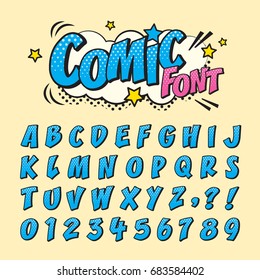 Comic retro font set. Alphabet letters & number in style of comics, pop art for title, headline, poster, comics, or banner design. Cartoon typography collection.