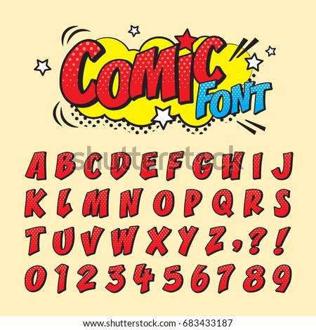 Comic retro font set. Alphabet letters & number in style of comics, pop art for title, headline, poster, comics, or banner design. Cartoon typography collection.