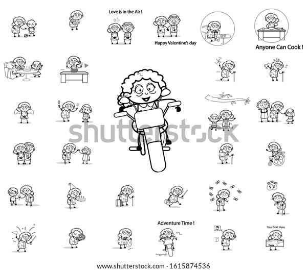 Comic Retro Old Granny Set Concepts Stock Vector Royalty Free