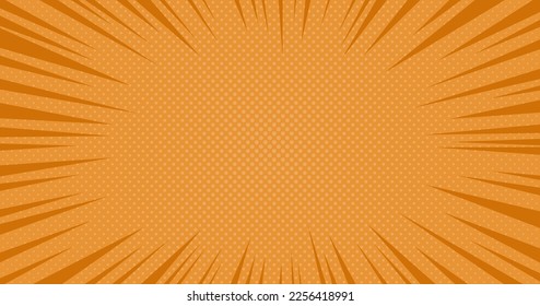 Comische Retro-Pop-Kunst brach Hintergrund aus. Orangefarbener Blitzlichtrahmen. Cartoon Retro-Starburst-Hintergrund mit Punkten und Streifen. Abstrakte Vektorgrafik im Stil von Pop Art.