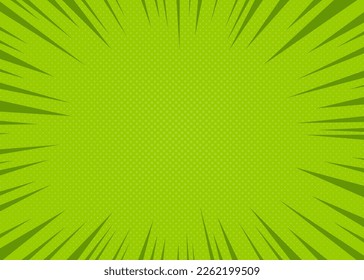 Comische Retro-Pop-Kunst brach Hintergrund aus. Grüner Vintage-Flash-Halbton-Rahmen. Cartoon Retro-Starburst-Hintergrund mit Punkten und Streifen. Abstrakte Vektorgrafik im Stil von Pop Art.