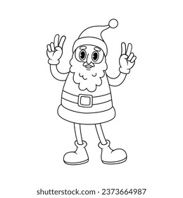 Caracter cómico retro de Santa Claus. Ilustración vectorial gruesa en estilo de línea.