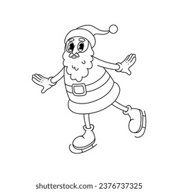 Comic retro Santa Claus character. Groovy vector illustration in line style.