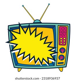 Icono de historieta retro tv en estilo de comic retro de arte pop. Vieja de caricatura de 70 años, televisión de 80. Ilustración del vector