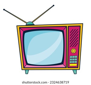 Comic retro tv icon in pop art retro comic style. Cartoon vintage 70s, 80s television. Vector illustration