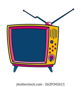 Comic retro tv icon in pop art retro comic style. Cartoon vintage 70s, 80s television. Vector illustration