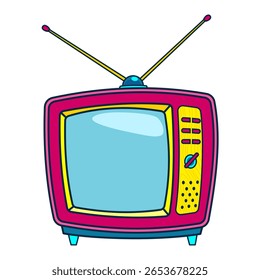 Comic retro tv icon in pop art retro comic style. Cartoon vintage 70s, 80s television. Vector illustration
