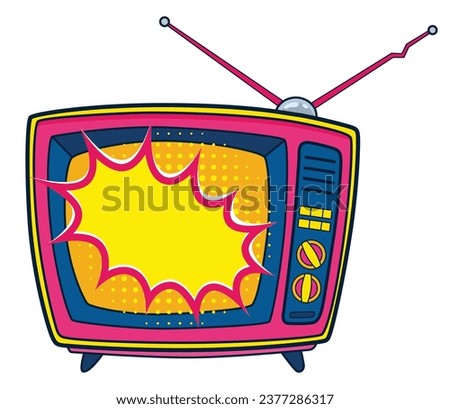 Comic retro tv icon in pop art retro comic style. Cartoon vintage 70s, 80s television. Vector illustration