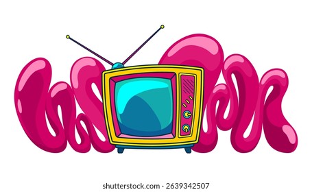 Comic retro tv on halftone and dots backdrop. Vector colorful background in pop art retro comic style. Cartoon vintage 70s, 80s television