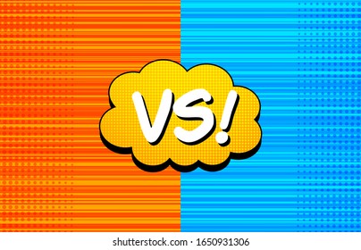 Comic rivalry colorful template with orange and blue straight lines and halftone effects. Vector illustration