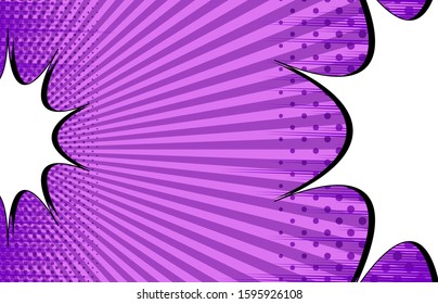 Comic rivalry purple template with white speech bubbles opposite each others radial rays and halftone effects. Vector illustration