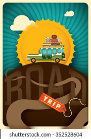 Comic road trip illustration. Vector illustration.