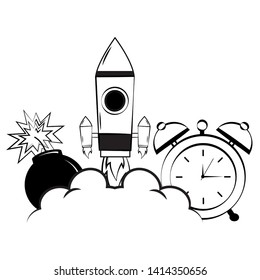comic rocket clock bomb cartoon vector illustration