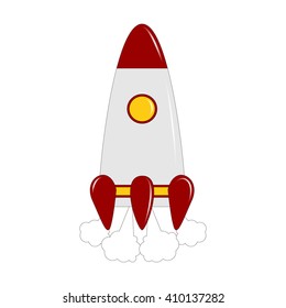 Comic Rocket Ship. Vector illustration on the space theme.