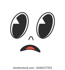 Comic sad face, cartoon retro character of 70s.