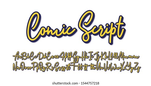 Comic script vector lettering alphabet.