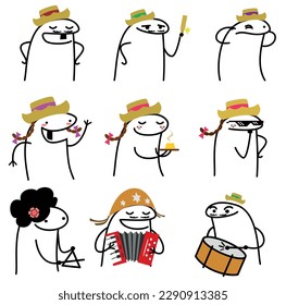 comic set of popular internet meme flork. Separated vectors, june party theme.