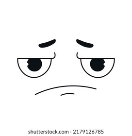 Comic shocked face. Stickers for social networks. Negative emotions and feelings. Upset character, depression and frustration. Bad news, metaphor of pessimism. Cartoon flat vector illustration
