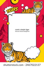 comic simple tiger template, text box cartoon background design, pop art illustration, vertical size.