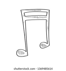 Comic sixteenth beamed musical note sketch. Vector illustration design