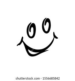 Comic sketch of face, eyes and lips, black lines on a white background. Simple doodle for social networks, vector illustration isolated.