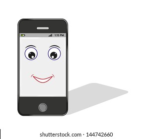 comic smart phone with eye and smile and shadow