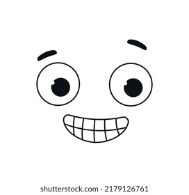 Comic smiley face. Stickers for social networks. Emotions and feelings, positive and optimism. Greeting and cheerful person, good mood. Poster or banner for website. Cartoon flat vector illustration