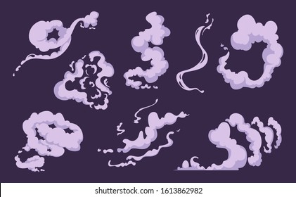 Comic Smoke. Cartoon Smell Explosion Vfx Clouds Of Wind Vector Set