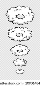 Comic smoke clouds. Pop art funny balloons. Speech bubble. Cartoon elements. Message shape with speed effect. Explosion bomb frame. Sky air objects. Vector illustration.