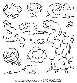 Comic smoke. Smoke puffs, energy explosion effect and cartoon blast vector illustration set