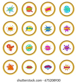 Comic sound cloud icons circle gold in cartoon style isolate on white background vector illustration