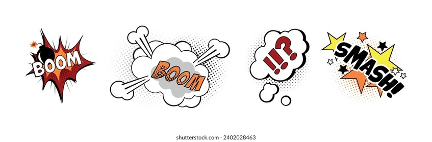 Comic Sound Effect and Pop Art Cloud Vector Set
