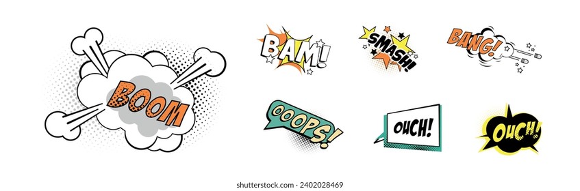 Comic Sound Effect and Pop Art Cloud Vector Set