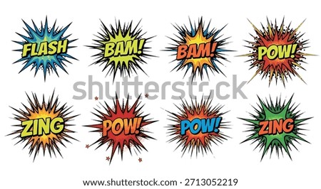 Comic sound effects with burst shapes