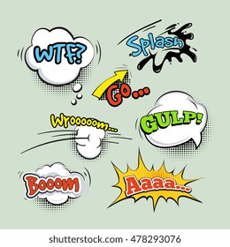 Comic sound effects cartoon vector set. Speech bubble and cloud boom illustration