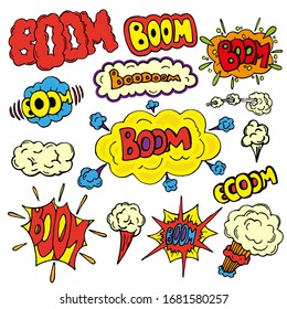 Efectos de sonido cómico en estilo vector de arte pop.  La expresión de historieta suena a ilustración