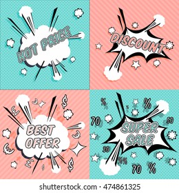 Comic sound effects in pop art vector style. Sound bubble speech with word and comic cartoon expression sounds illustration. Great promo concept. 